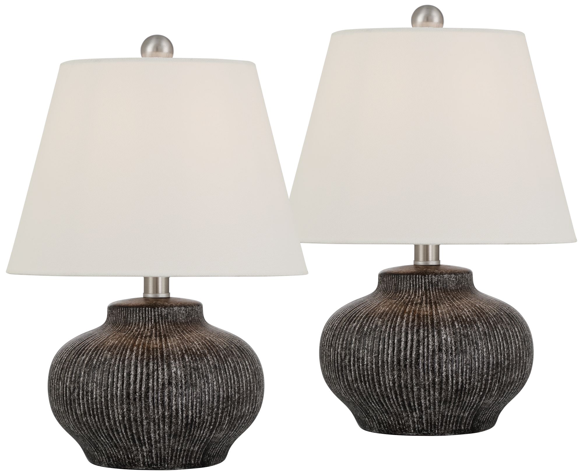 Image 2 Possini Euro Merida 16 1/4" Gray Striped Ceramic Accent Lamp Set of 2