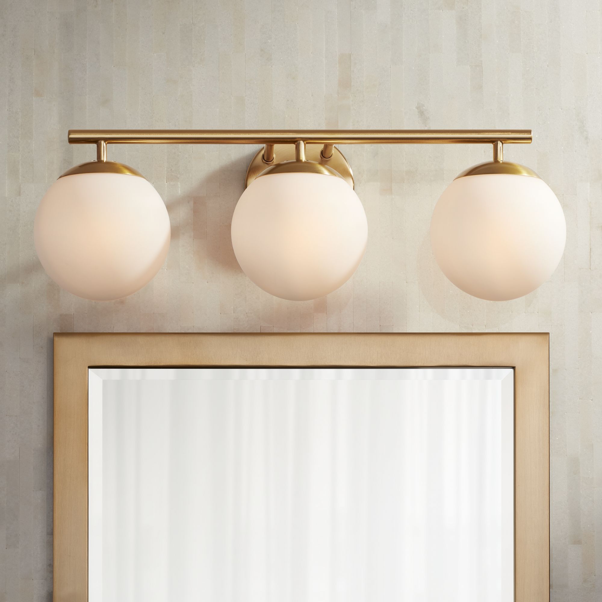 Possini Euro Meridian 23" Wide Gold Frosted Glass 3-Light Bath Light in scene