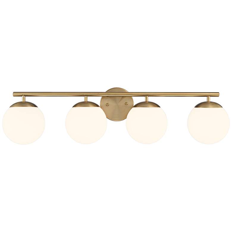 Image 2 Possini Euro Meridian 31 1/2" Gold and White Glass 4-Light Bath Light