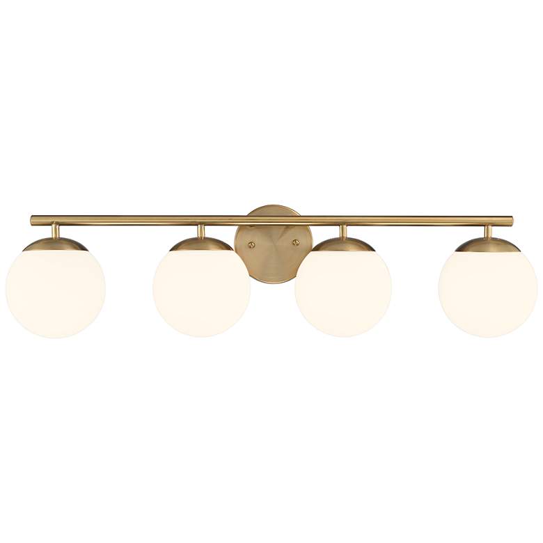 Image 2 Possini Euro Meridian 31 1/2 inch Gold and White Glass 4-Light Bath Light