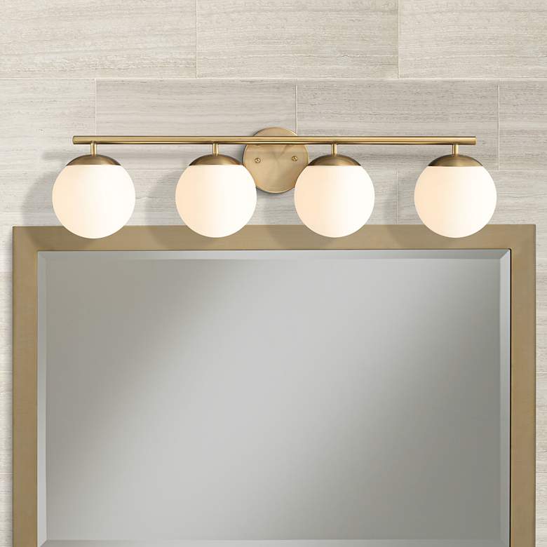 Image 1 Possini Euro Meridian 31 1/2 inch Gold and White Glass 4-Light Bath Light