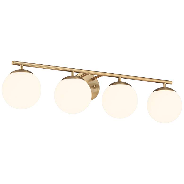 Image 4 Possini Euro Meridian 31 1/2 inch Gold and White Glass 4-Light Bath Light more views