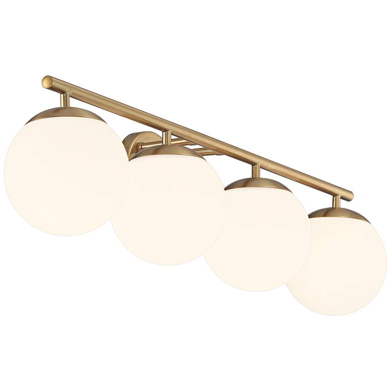 Image 6 Possini Euro Meridian 31 1/2 inch Gold and White Glass 4-Light Bath Light more views