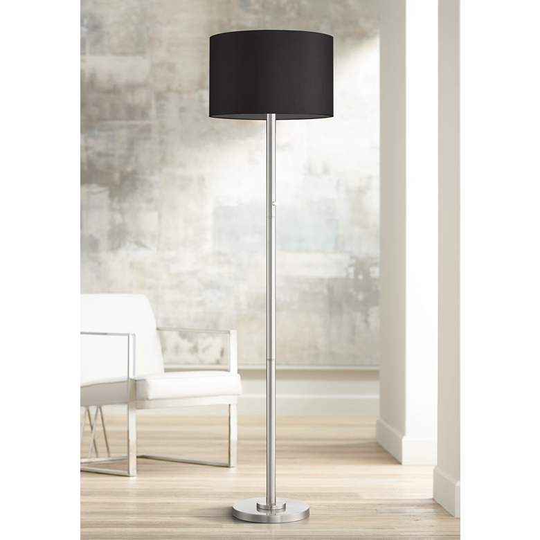 Image 1 Possini Euro Meridian 72 inch Black Shade LED Light Blaster Floor Lamp