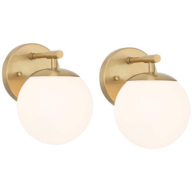 Image 3 Possini Euro Meridian 8 1/2" High Gold and Glass Wall Sconce Set of 2