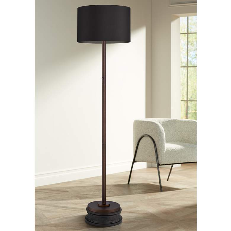 Image 1 Possini Euro Meridian Bronze and Black Light Blaster Floor Lamp with Riser