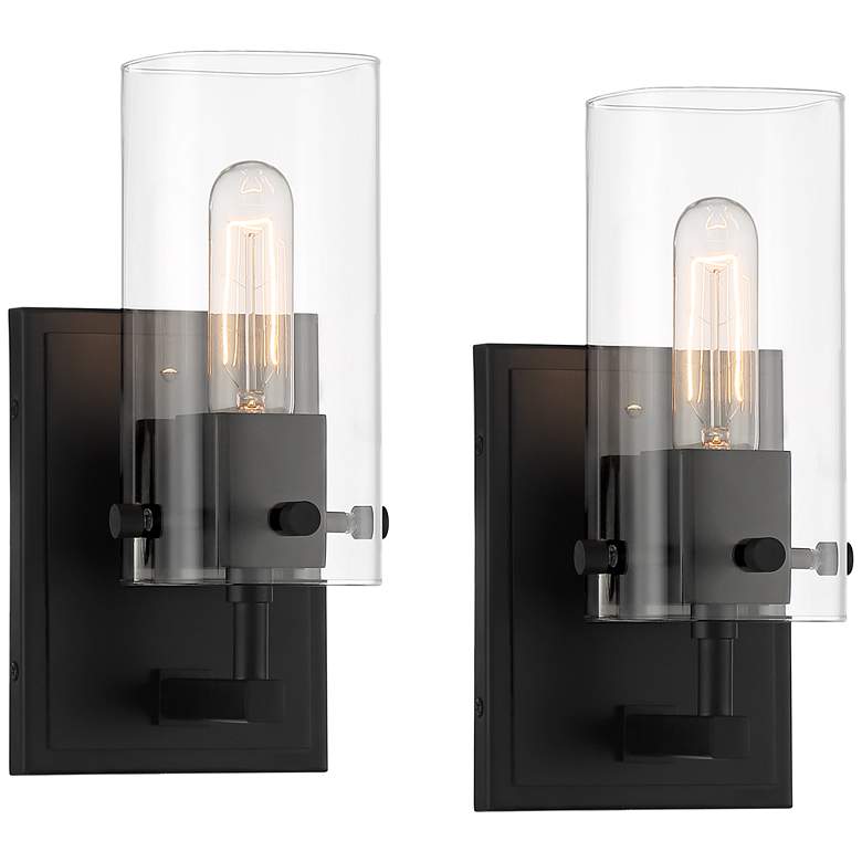 Image 1 Possini Euro Metis 10 1/2 inch High Black Wall Sconce Set of 2