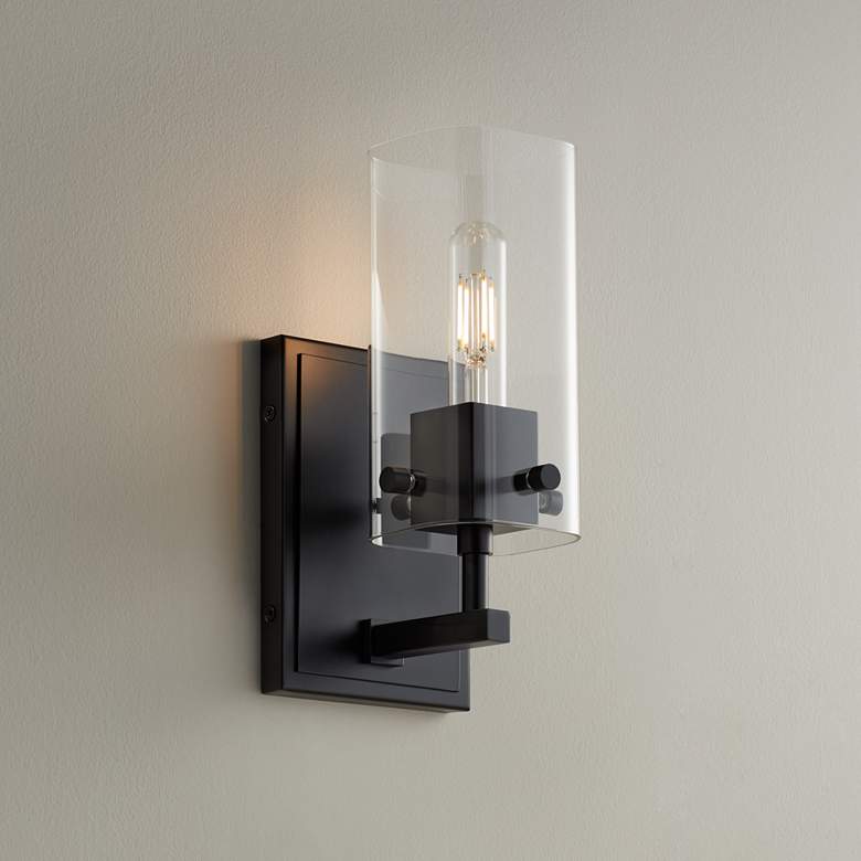 Image 1 Possini Euro Metis 10 1/2" High Black Wall Sconce