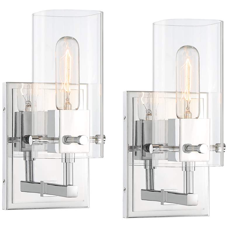 Image 2 Possini Euro Metis 11 inch High Chrome and Glass Wall Sconces Set of 2