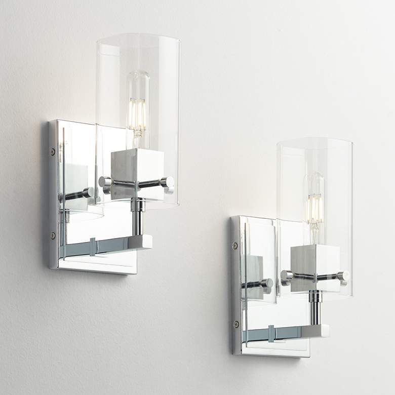 Image 1 Possini Euro Metis 11 inch High Chrome and Glass Wall Sconces Set of 2