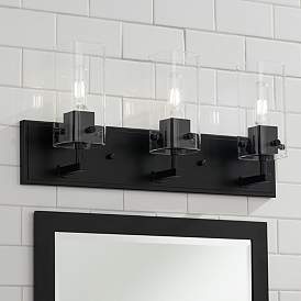 Image1 of Possini Euro Metis 24 1/4" Black and Clear Glass 3-Light Bath Light
