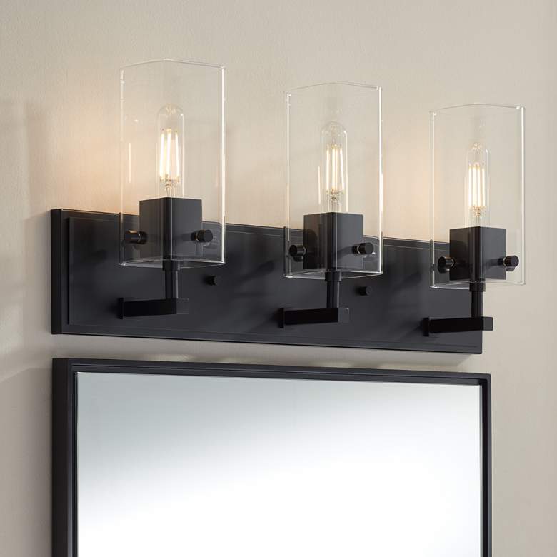 Image 1 Possini Euro Metis 24 1/4" Black and Clear Glass 3-Light Bath Light