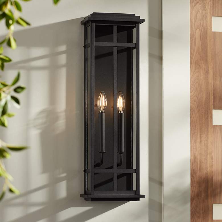 Image 1 Possini Euro Metrix 26" High Black 2-Light Rectangular Outdoor Light