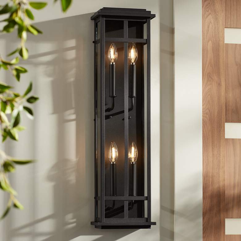Image 1 Possini Euro Metrix 30" Black 4-Light Rectangular Outdoor Wall Light