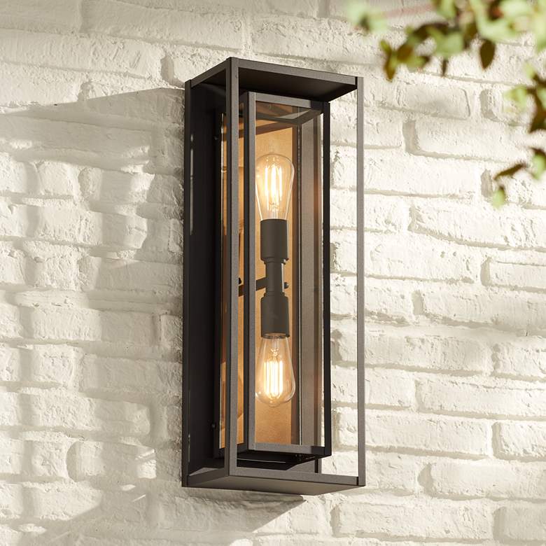 Image 1 Possini Euro Metropolis 22 inch High Black and Gold Outdoor Wall Light