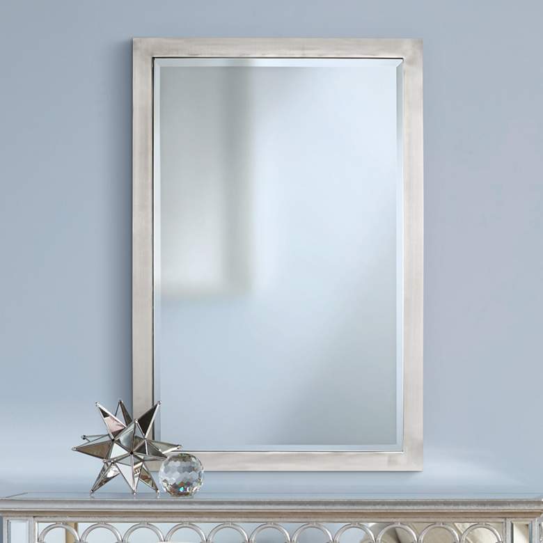 Image 2 Possini Euro Metzeo 33 inch x 22 inch Brushed Nickel Wall Mirror
