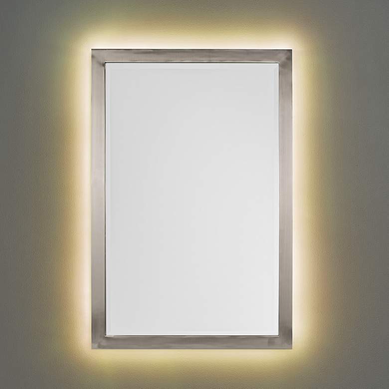 Image 2 Possini Euro Metzeo Brushed Nickel 22 inch x 33 inch LED Wall Mirror