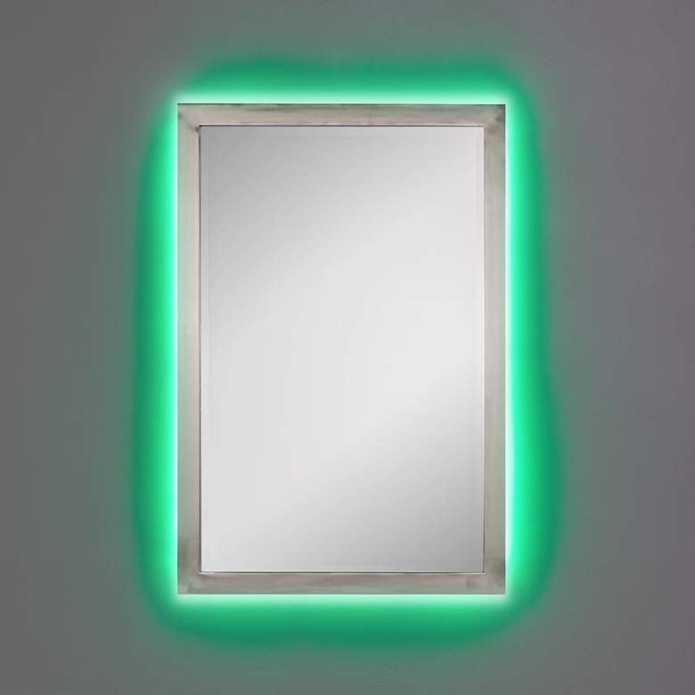 Image 3 Possini Euro Metzeo Brushed Nickel 22" x 33" LED Wall Mirror more views