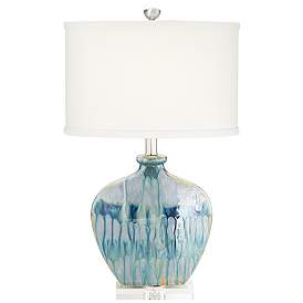 Image2 of Possini Euro Mia 25" Blue Drip Ceramic Lamp with Table Top Dimmer