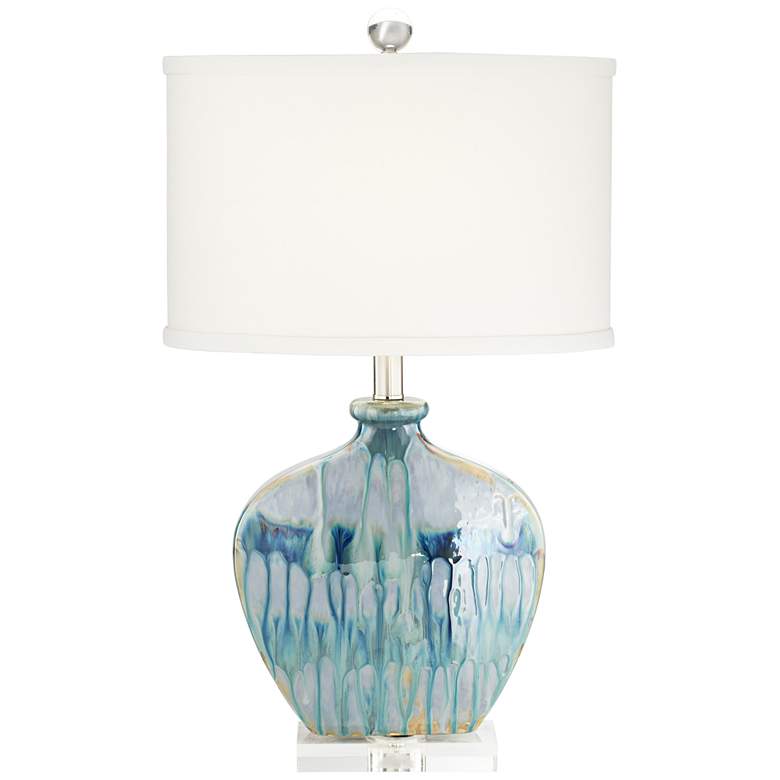 Image 2 Possini Euro Mia 25 inch Blue Drip Ceramic Lamp with Table Top Dimmer