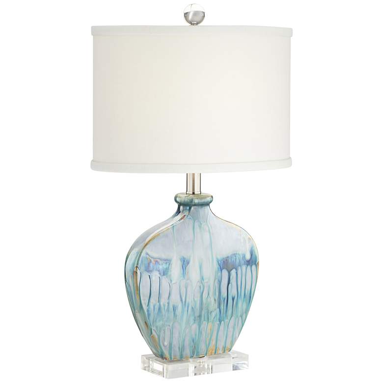 Image 6 Possini Euro Mia 25 inch Blue Drip Ceramic Lamp with Table Top Dimmer more views