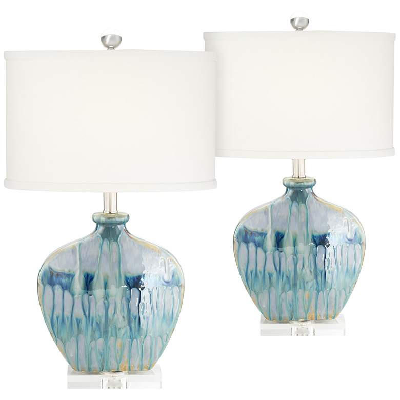 Image 2 Possini Euro Mia 25" Blue Drip Ceramic Table Lamps Set of 2