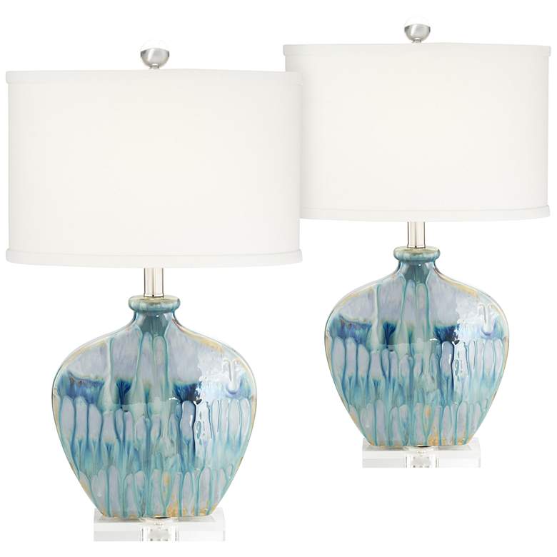 Image 2 Possini Euro Mia 25 inch Blue Drip Ceramic Table Lamps Set of 2