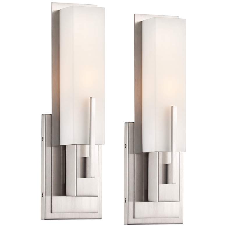 Possini Euro Midtown 15&quot; High Satin Nickel Wall Sconce Set of 2