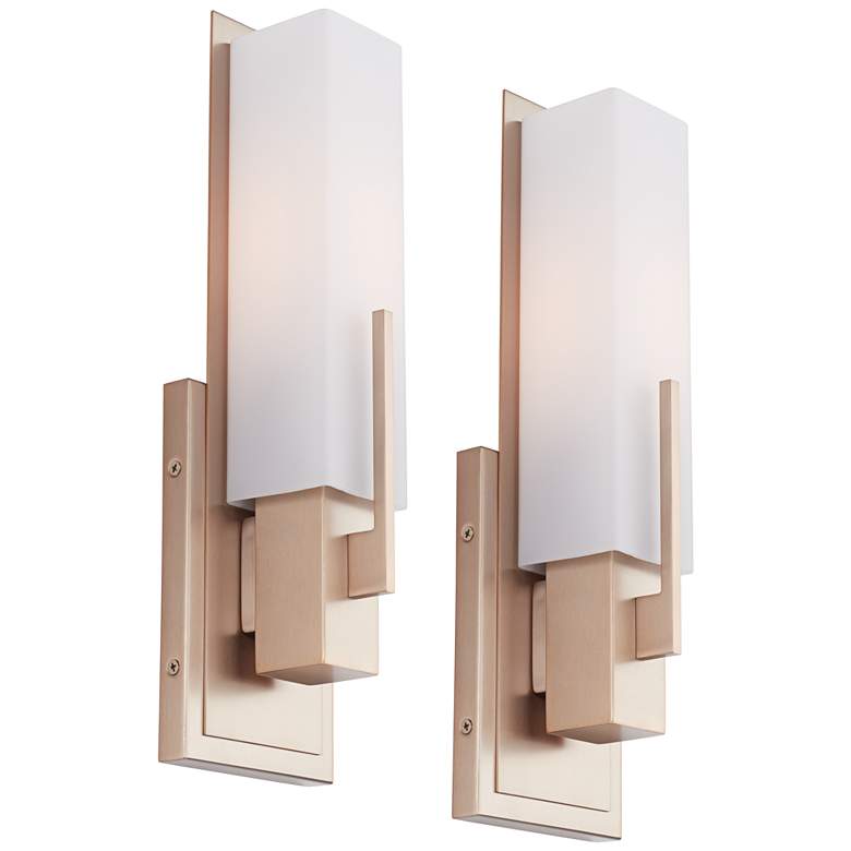 Image 3 Possini Euro Midtown 15" High White and Brass Wall Sconces Set of 2