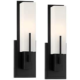 Image2 of Possini Euro Midtown 15" High White Glass Black Wall Sconce Set of 2