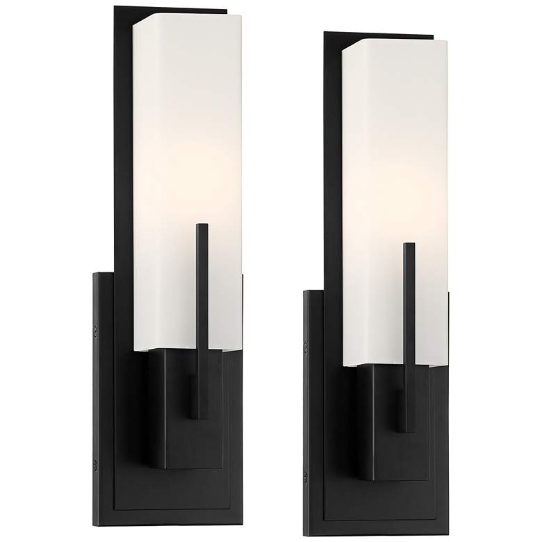 Image 2 Possini Euro Midtown 15" High White Glass Black Wall Sconce Set of 2