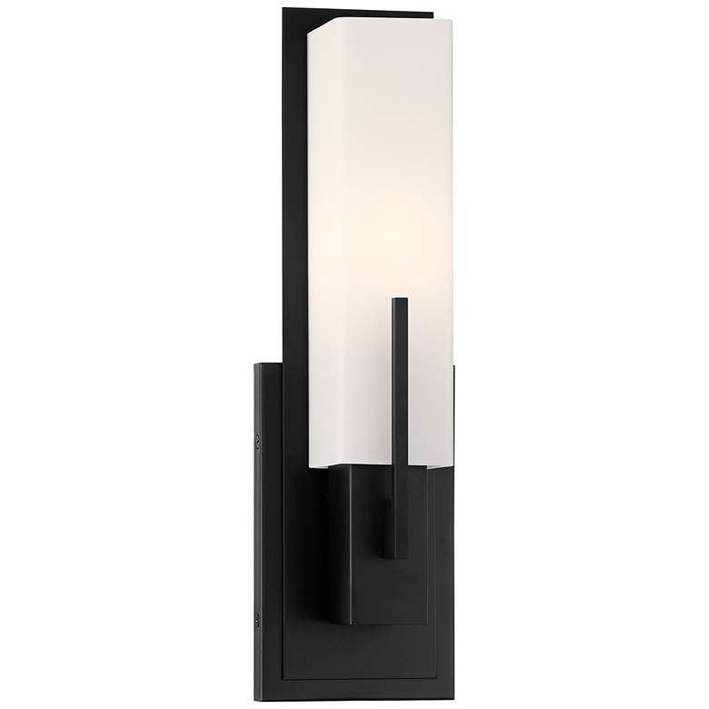 Image 2 Possini Euro Midtown 15 inch High White Glass Black Wall Sconce