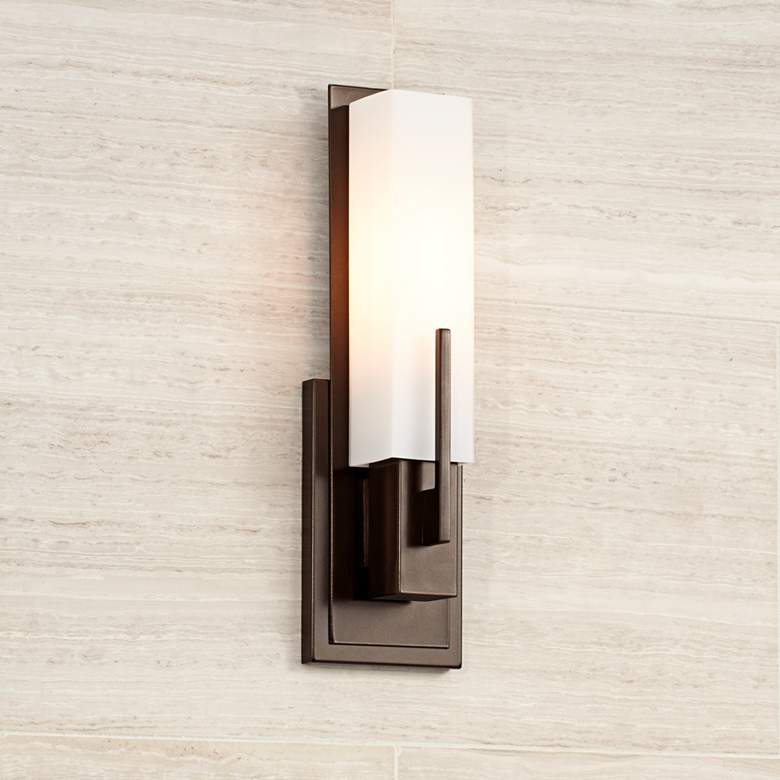 Image 7 Possini Euro Midtown 15 inch High White Glass Bronze Wall Sconce Set of 2 more views