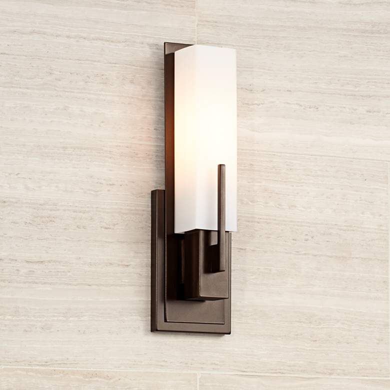 Image 7 Possini Euro Midtown 15" High White Glass Bronze Wall Sconce Set of 2 more views