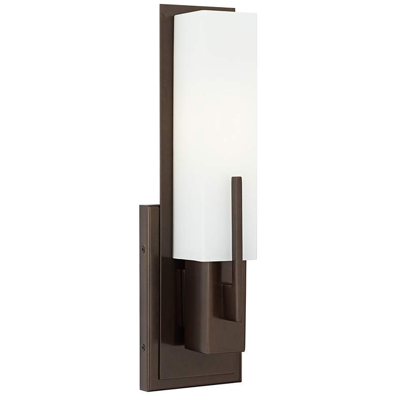 Image 3 Possini Euro Midtown 15 inch High White Glass Bronze Wall Sconce