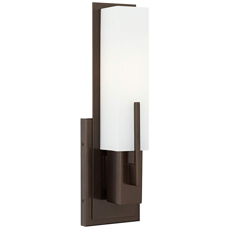 Image 3 Possini Euro Midtown 15" High White Glass Bronze Wall Sconce