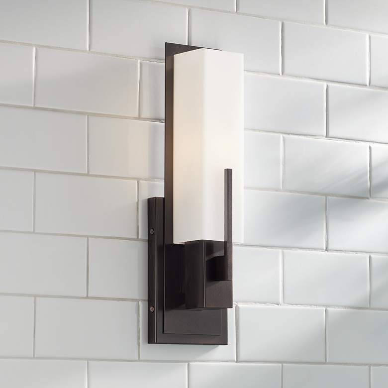 Image 7 Possini Euro Midtown 15" High White Glass Bronze Wall Sconce more views