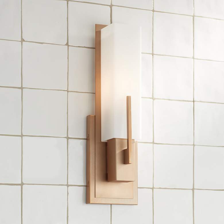 Image 1 Possini Euro Midtown 15" High White Glass Burnished Brass Wall Sconce