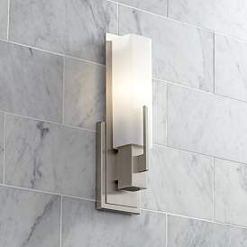Image2 of Possini Euro Midtown 15" Nickel and White Glass Modern Wall Sconce