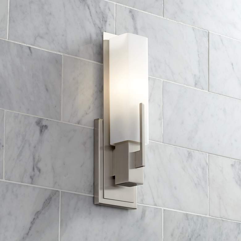 Image 2 Possini Euro Midtown 15" Nickel and White Glass Modern Wall Sconce