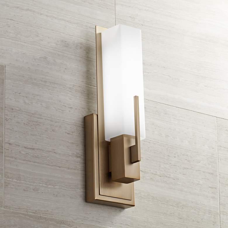 Image 1 Possini Euro Midtown 15 inchH Burnished Brass LED Wall Sconce