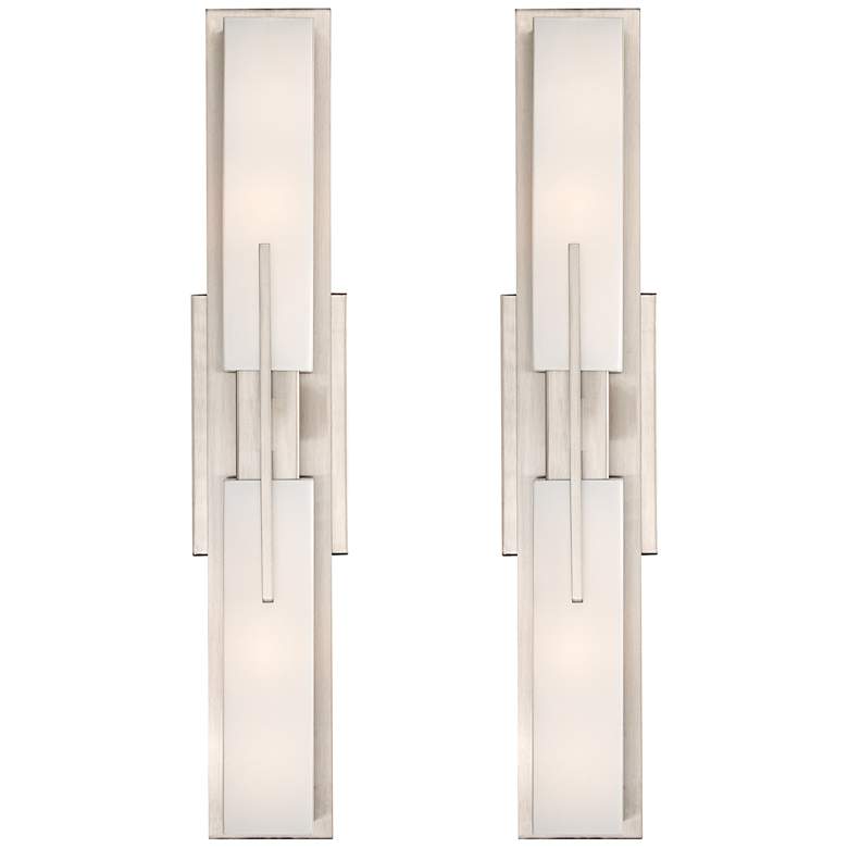 Image 3 Possini Euro Midtown 23 1/2" High Satin Nickel Bath Light Set of 2