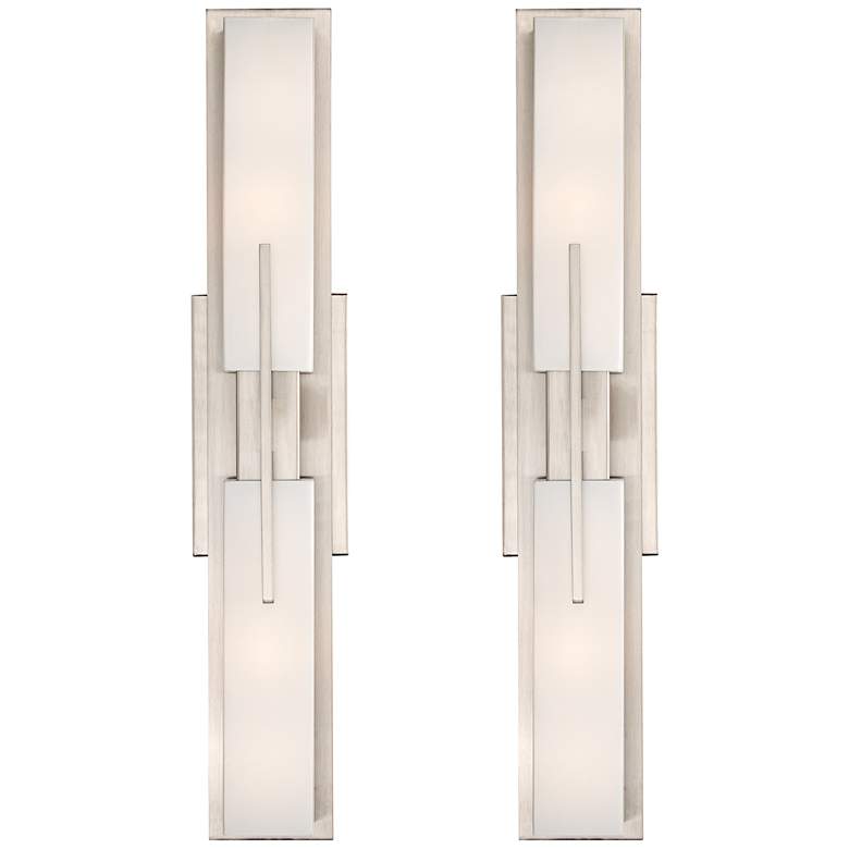 Image 2 Possini Euro Midtown 23 1/2 inch High Satin Nickel Bath Light Set of 2