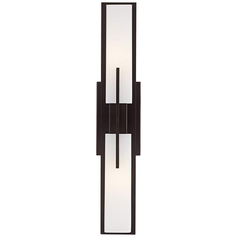 Image 3 Possini Euro Midtown 23 1/2" White Glass Bronze Bath Bar Light Fixture