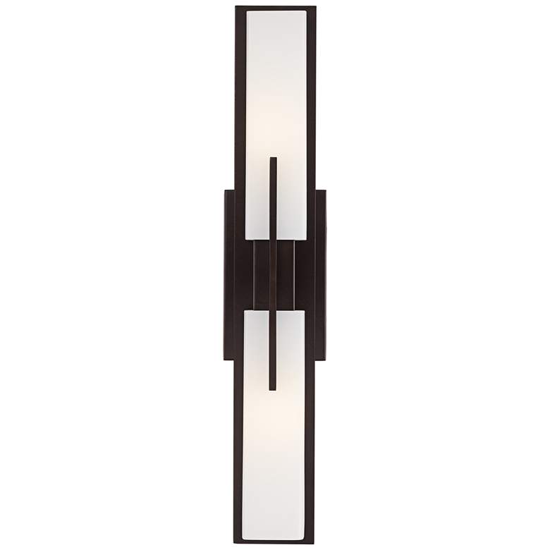 Image 3 Possini Euro Midtown 23 1/2 inch White Glass Bronze Bath Bar Light Fixture