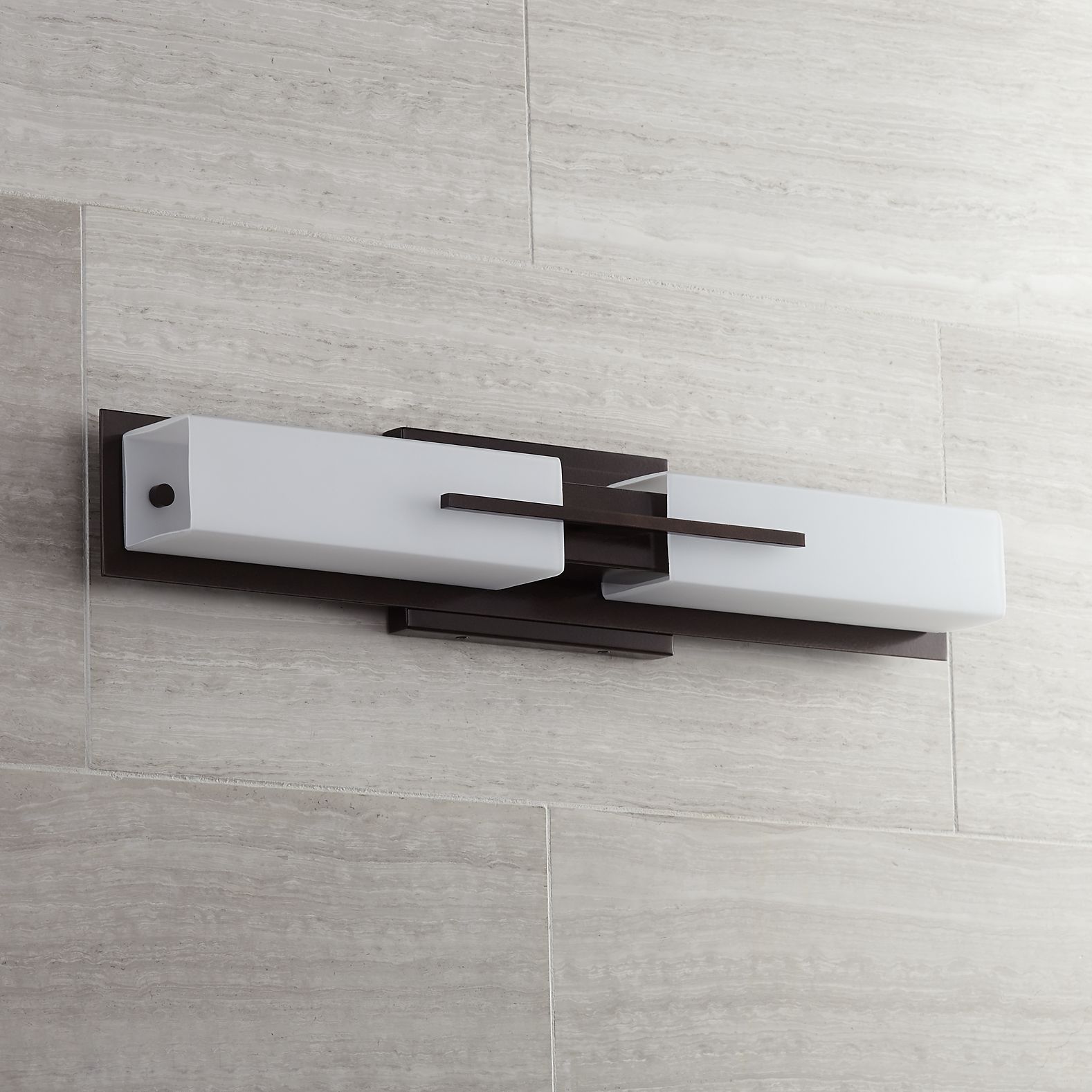 Possini Euro Midtown 23 1/2" White Glass Bronze Bath Bar Light Fixture in scene