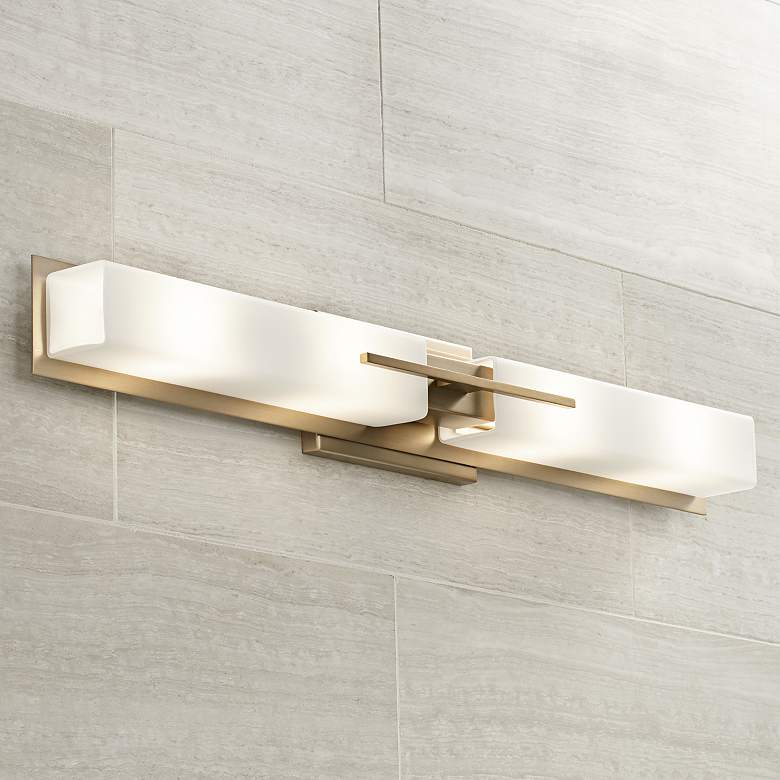 Image 1 Possini Euro Midtown 31 1/2 inch Wide Brass 4-Light Bath Light