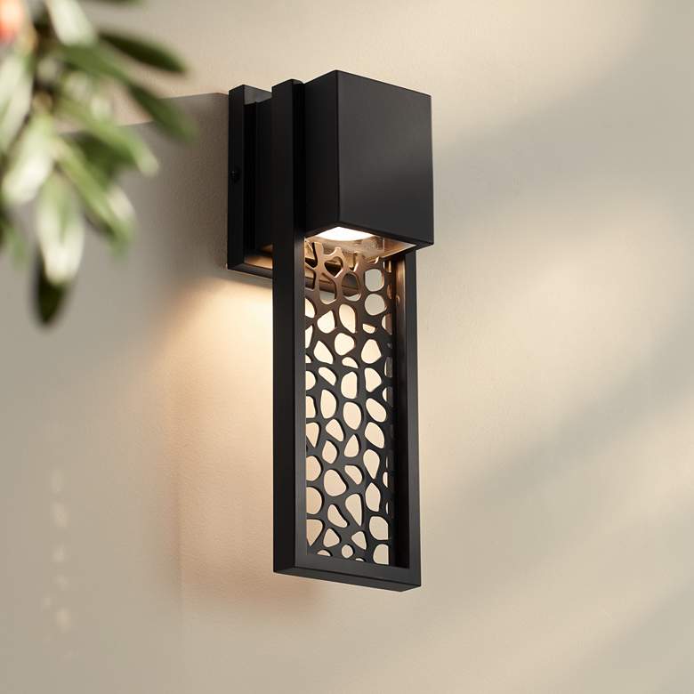 Image 1 Possini Euro Miele 16" High Matte Black Outdoor LED Wall Light