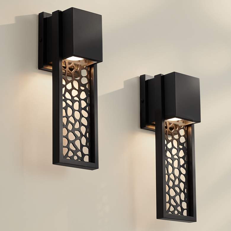 Image 1 Possini Euro Miele 16" High Matte Black Wall Sconce Set of 2
