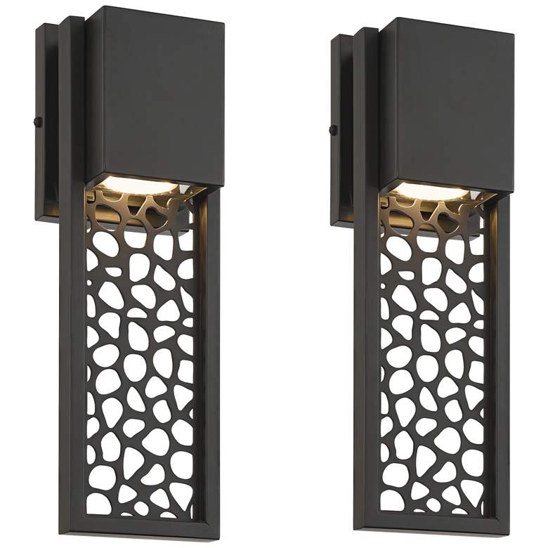 Image 2 Possini Euro Miele 16"H Matte Black Outdoor LED Wall Light Set of 2